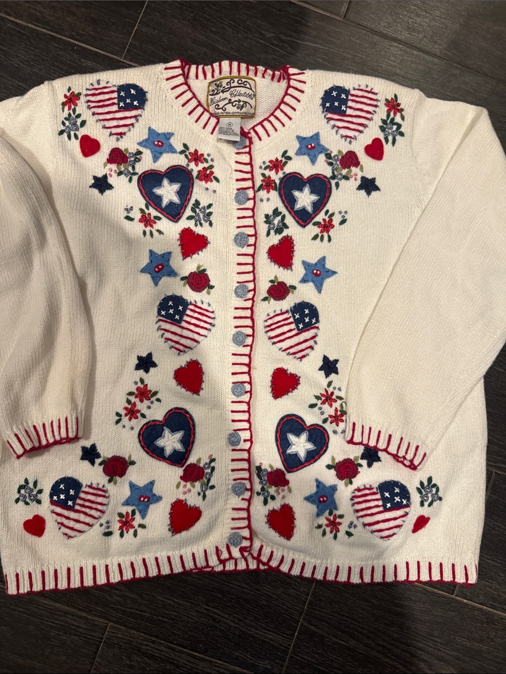 Women's White Patriotic Embroidered Cardigan Sweater